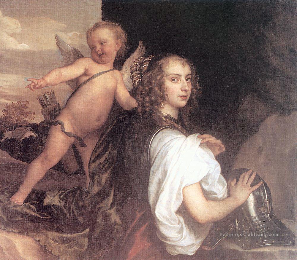 Portrait d’une fille comme Erminia Accompagné par Cupidon Anthony van Dyck Peintures à l'huile